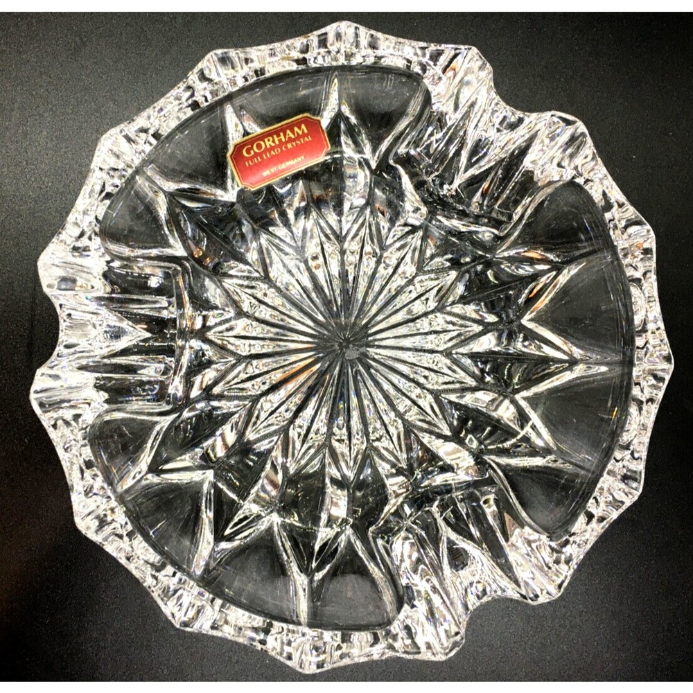 Gorham Crystal Full Lead Cut Glass Ashtray 6" Heavy Vintage Unused West Germany - Picture 4 of 10